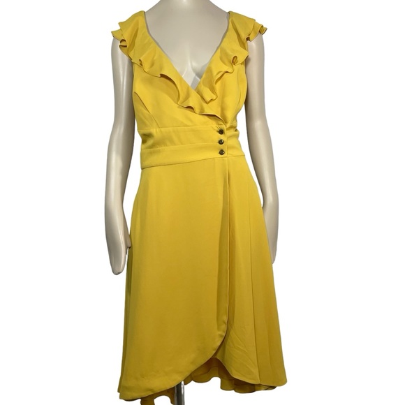 Quillaree Bhldn Yellow ruffle wrap “Macaron shoppe”dress sz 12 - Picture 2 of 12